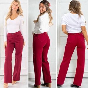 Judy Blue High Rise Garment Dyed Red Heart Shaped Back Pockets 90's Straight Jea